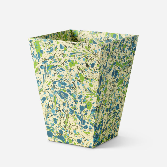 Waste paper bin - marbled botanical blue