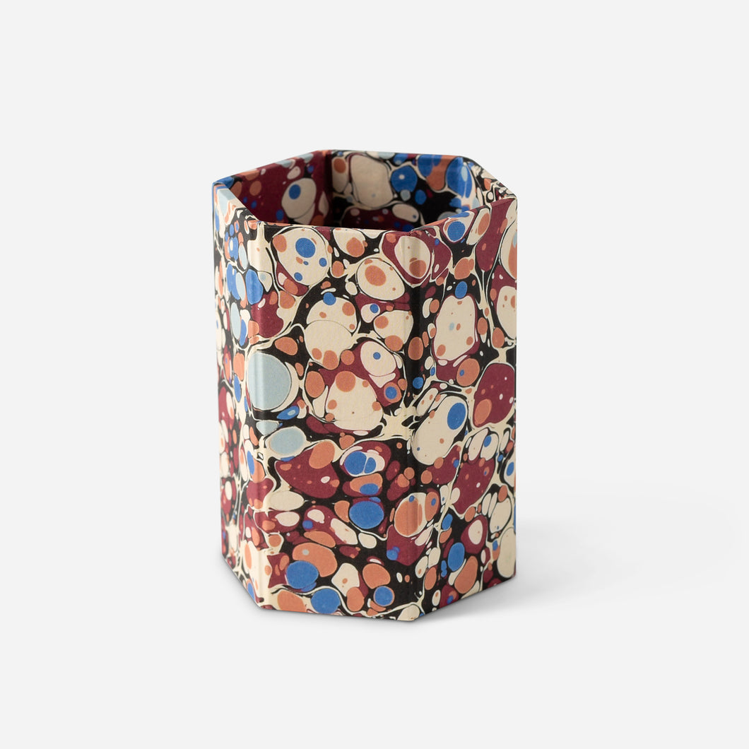 Pen pot - marbled red and blue