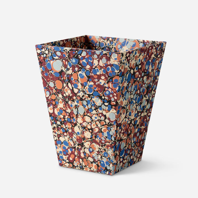 Waste paper bin - marbled red and blue